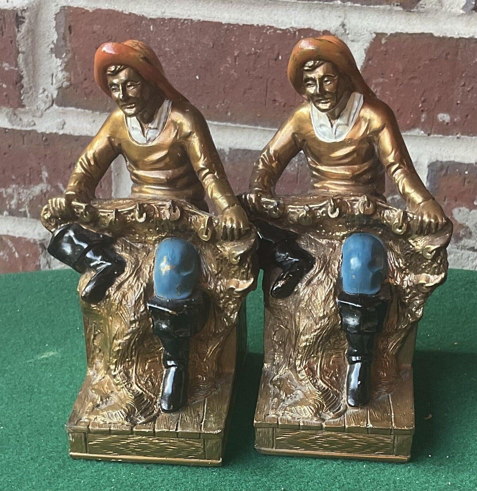 vintage nautical K&O fisherman bookends, circa 1932, great condition