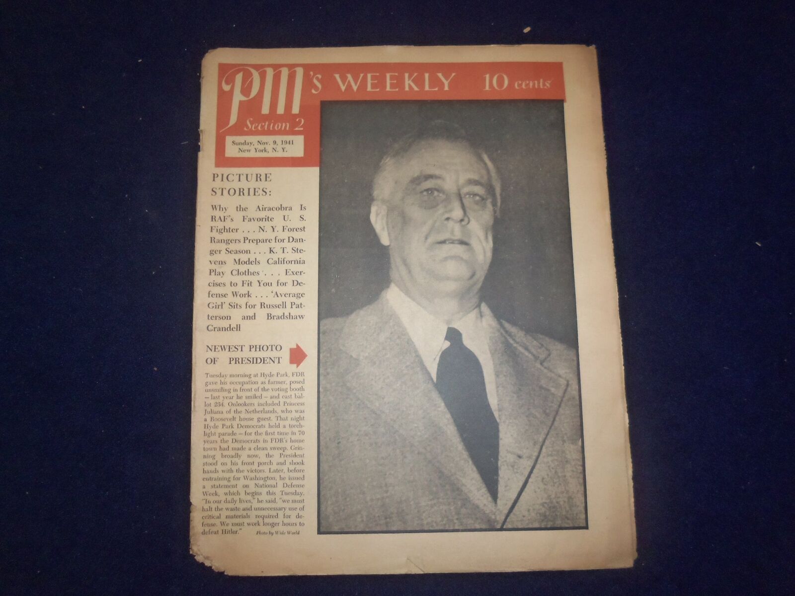 1941 NOV 9 PM'S WEEKLY NEWSPAPER - PRESIDENT FRANKLIN ROOSEVELT COVER - NP 7286