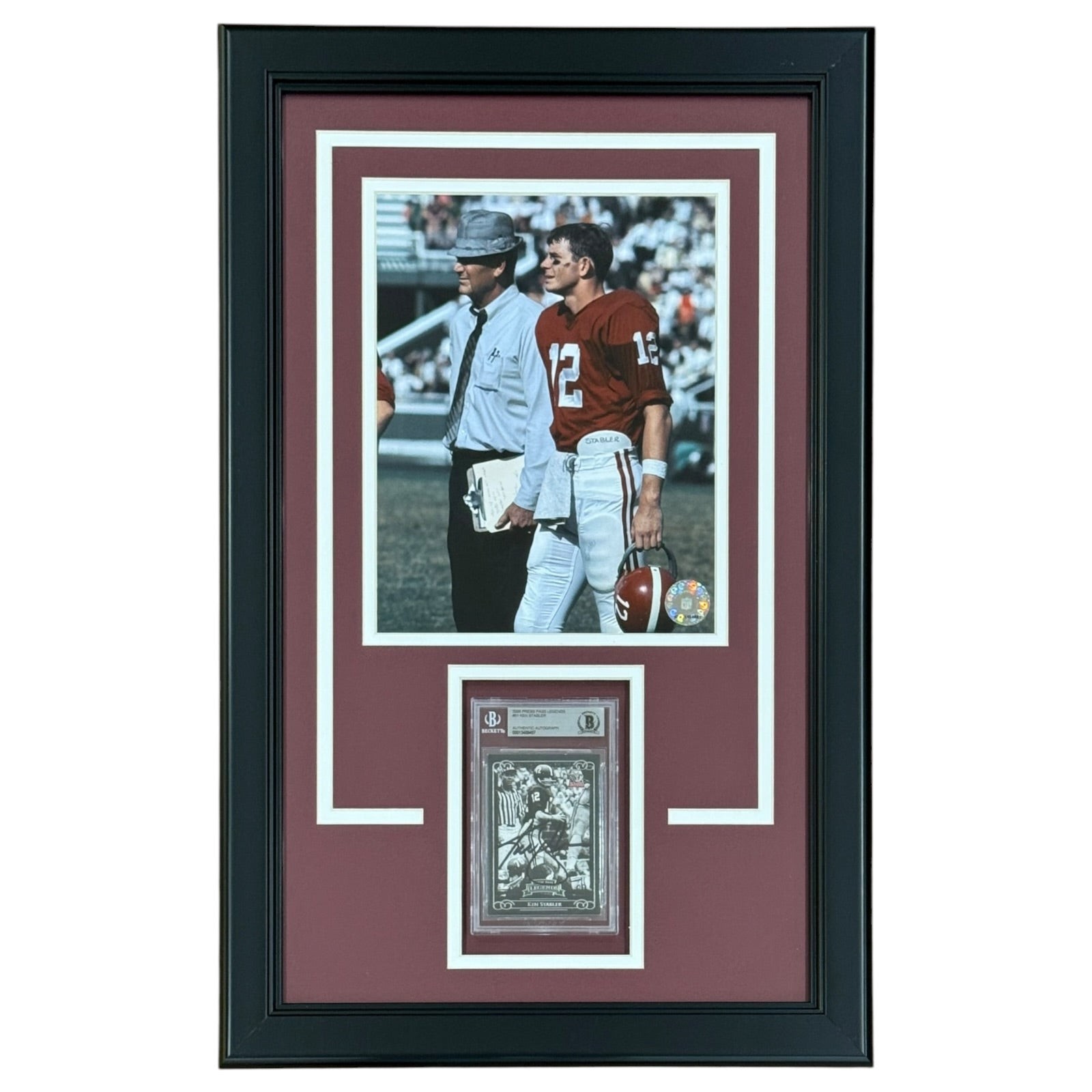 Ken Stabler Autographed College Football Card Deluxe Framed with Alabama Crimson Ken Stabler Autographed College Football Card Deluxe Framed with Alabama Crimson