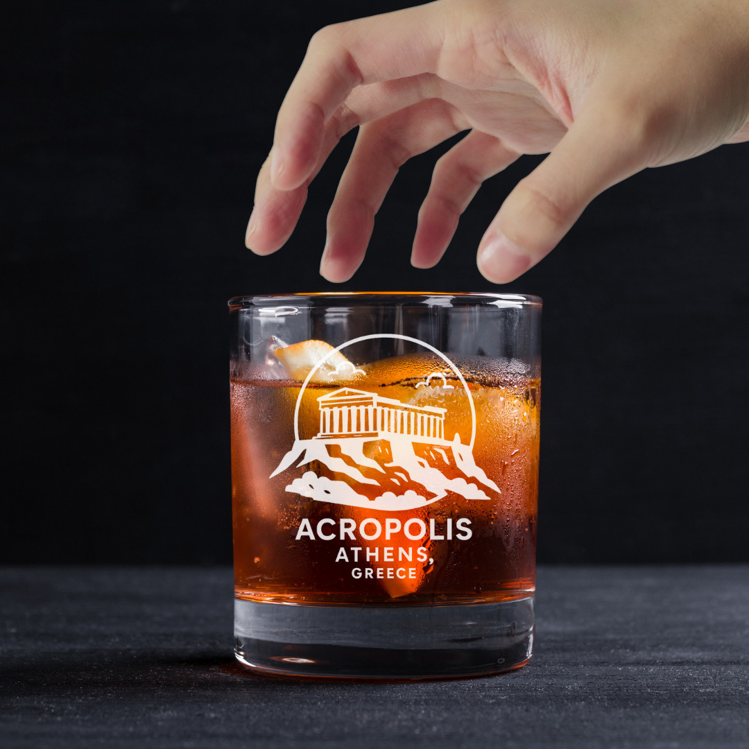 Custom Engraved Acropolis Athens Greece Whiskey Glass 11 oz Standard Rocks Glass Custom Engraved Acropolis Athens Greece Whiskey Glass 11 oz Standard Rocks Glass