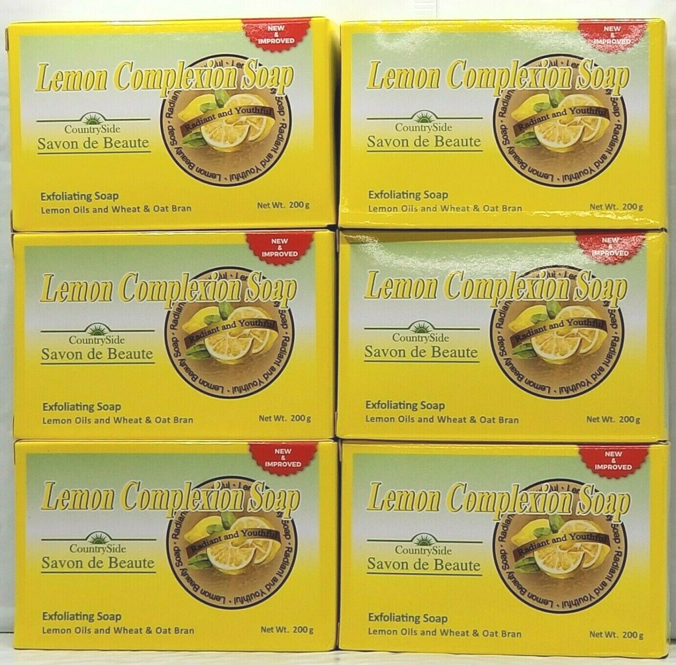 PACK OF 6-LEMON COMPLEXION SOAP with Lemon Oil & Wheat & Oat Bran 200 EACH PACK OF 6-LEMON COMPLEXION SOAP with Lemon Oil & Wheat & Oat Bran 200 EACH