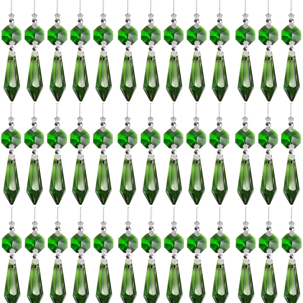 40Pcs Green Chandelier Lamp Clear Crystal Icicle Prisms Bead Hanging Pendants