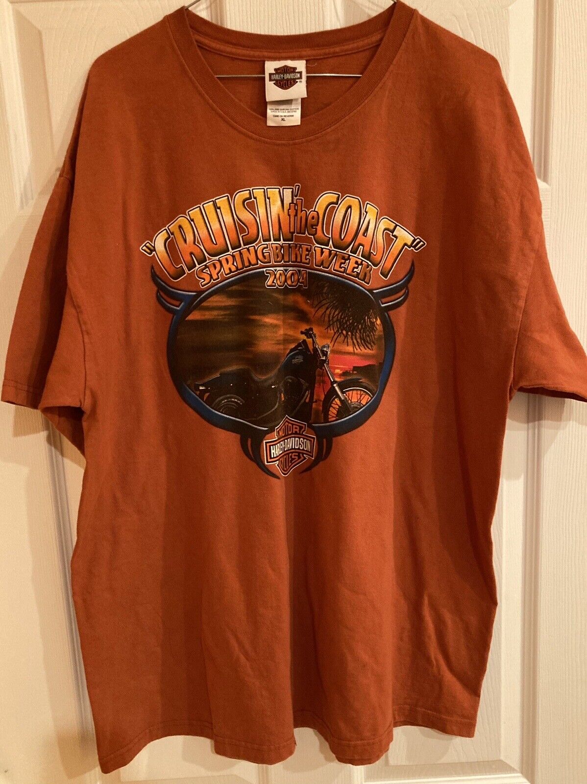 2004 Harley Davidson Shirt Cruisin’ The Coast Spring Bike Week Orange XL