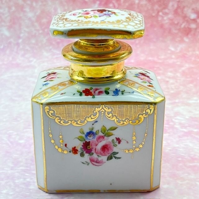 Antique Old Paris Porcelain Perfume Bottle Hand-Painted Florals Gilded Accents 