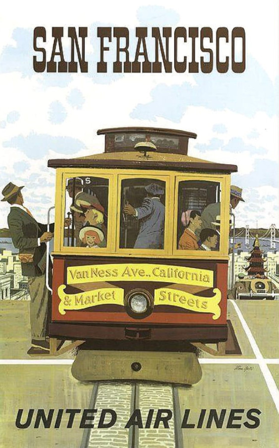 Vintage San Francisco United Airlines Travel Advertisement Poster Vintage San Francisco United Airlines Travel Advertisement Poster