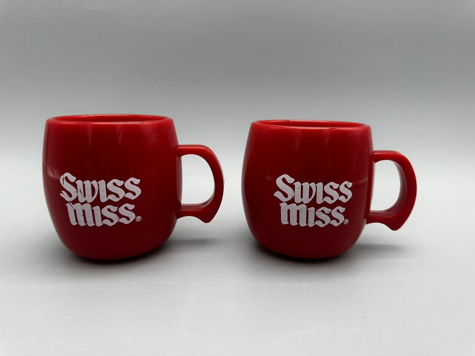 1970's Swiss Miss Hot Chocolate Mugs Red Plastic Coffee Cups White Letters A9