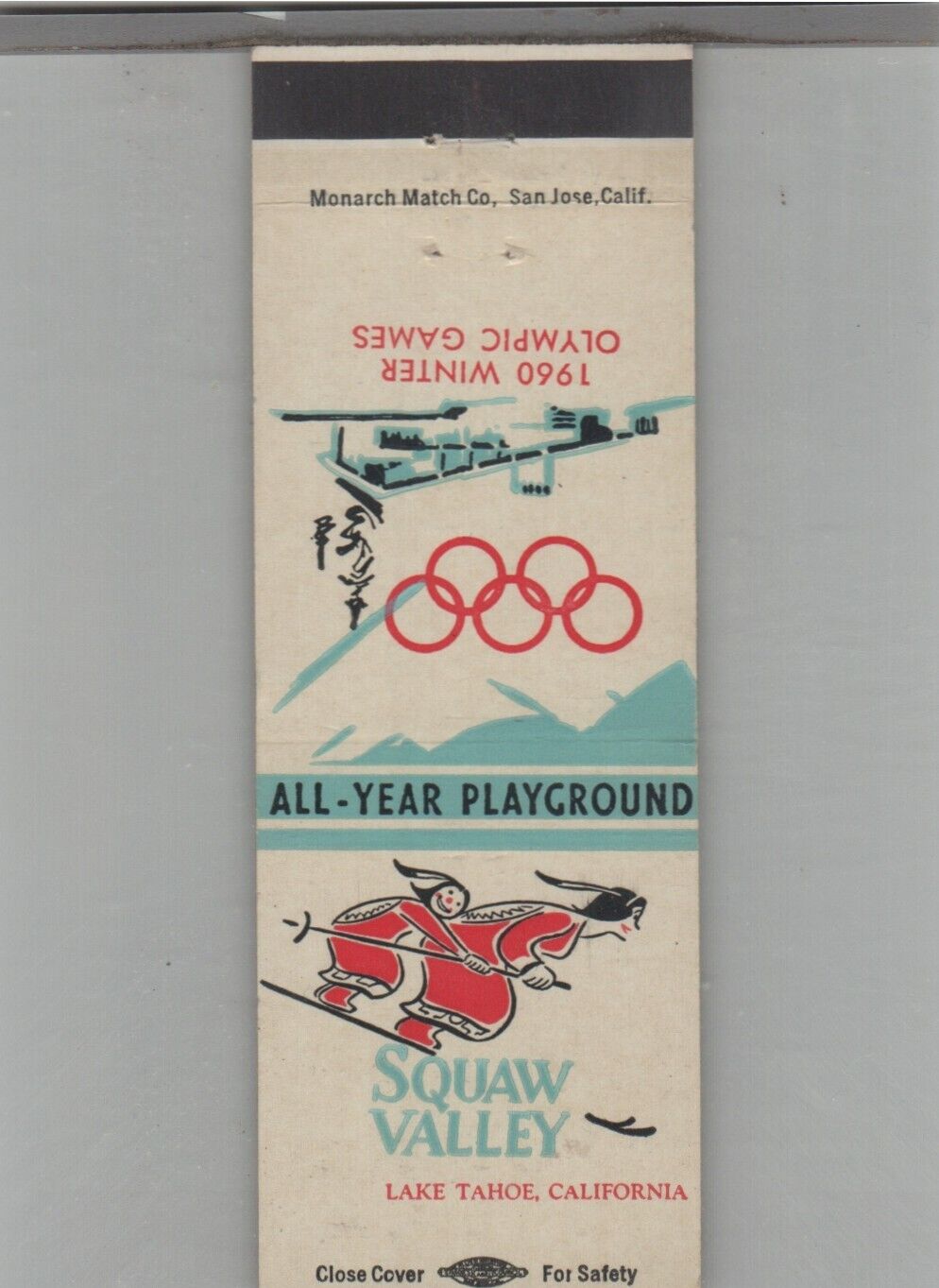 Matchbook Cover Squaw Valley Ski Area 1960 Winter Olympics Lake Tahoe, CA