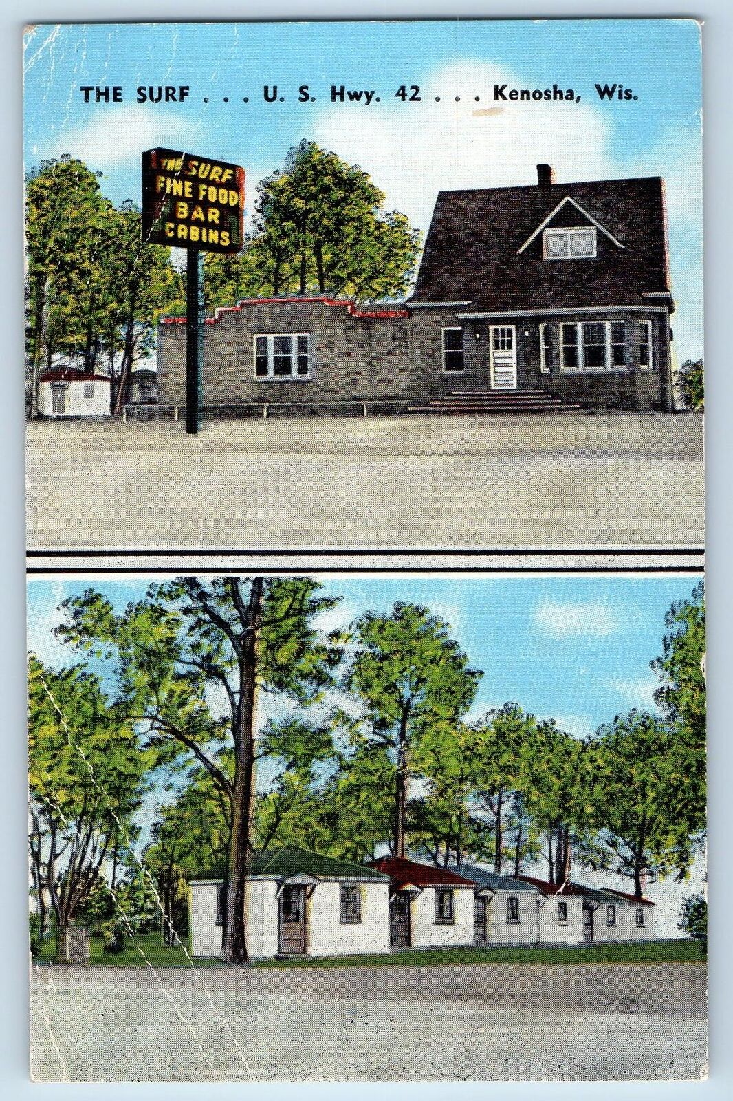 c1950's The Surf Hotel & Restaurant Cabins Multiview Kenosha Wisconsin Postcard