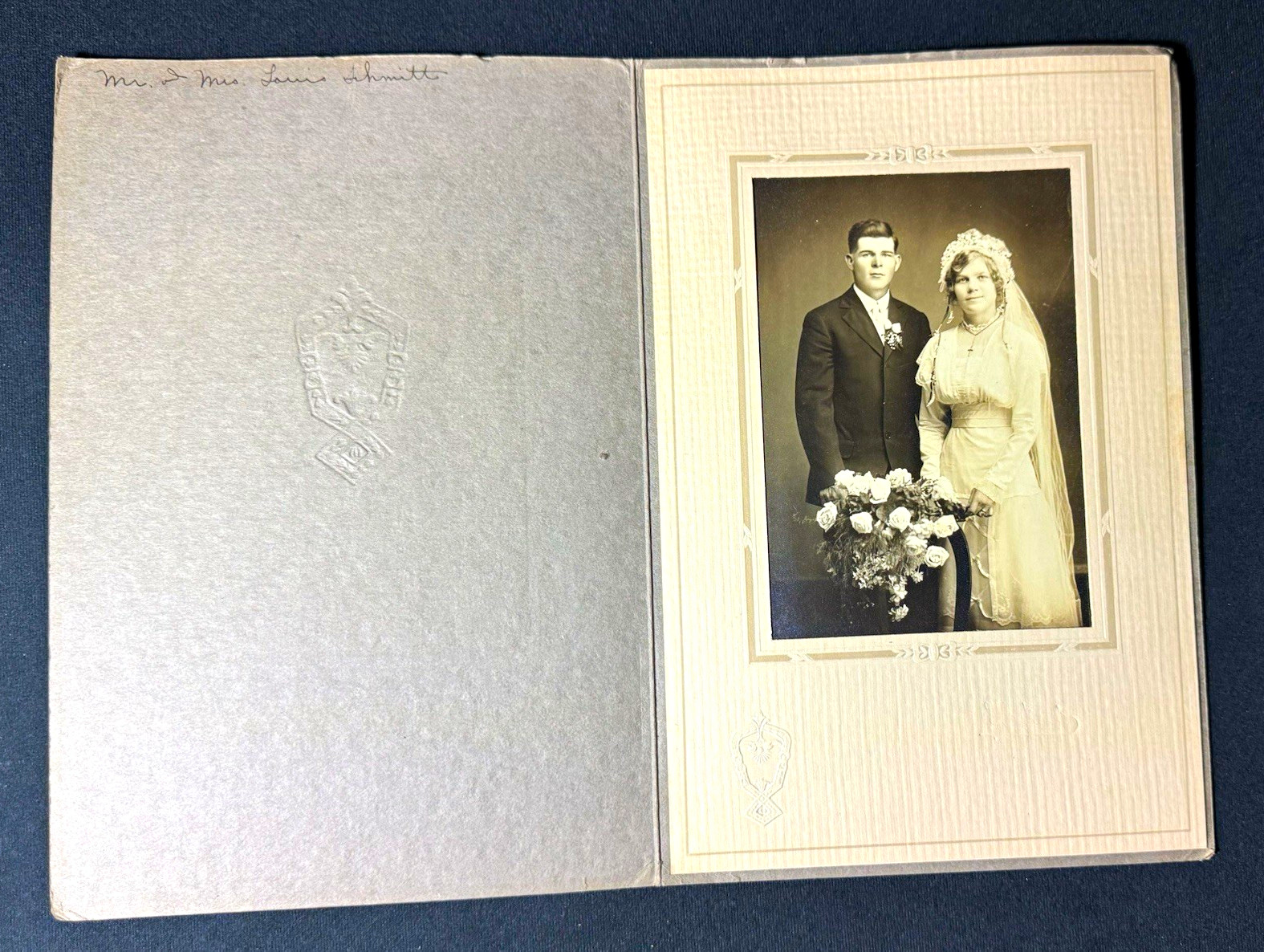 Vintage Original Black & White Wedding Couple Portrait Photo, Embossed Vintage Original Black & White Wedding Couple Portrait Photo, Embossed