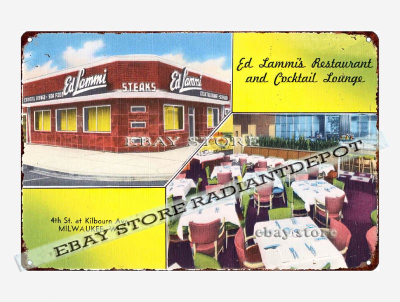 tin sign 1930s-40s Ed Lammi's Restaurant Cocktail Lounge Milwaukee Wisconsin
