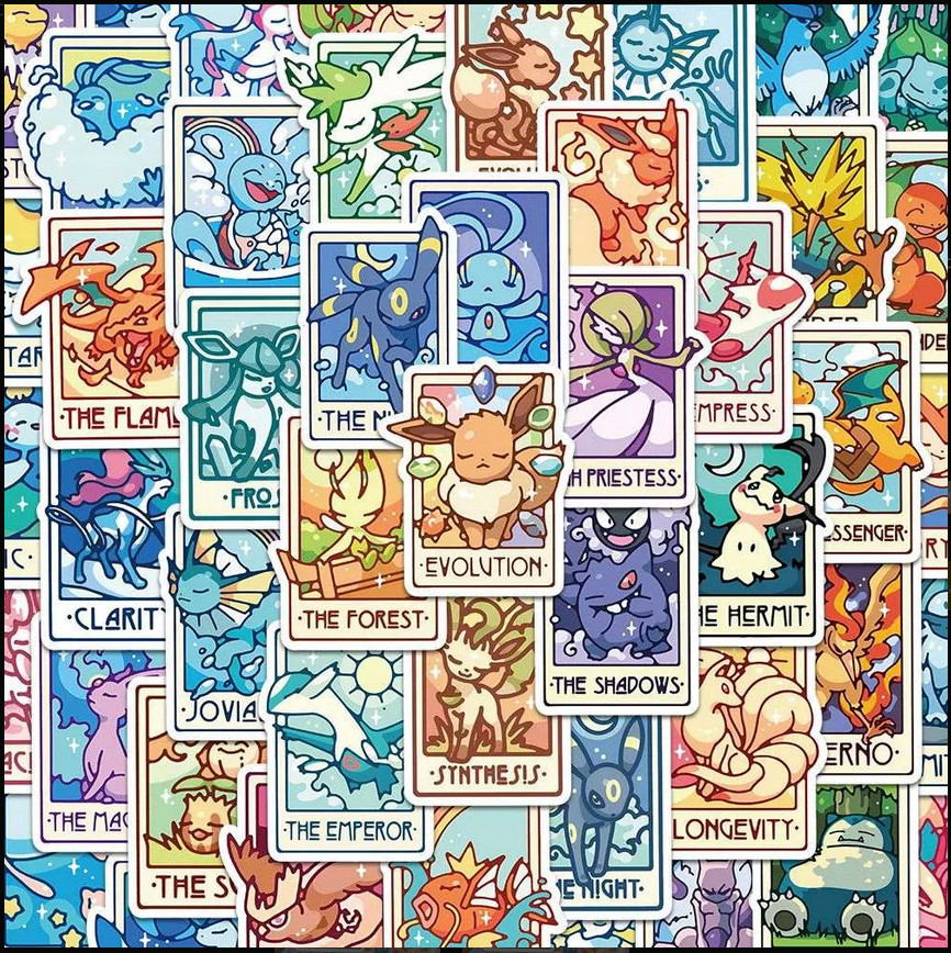 Pokemon Stickers Tarot Card Themed 45 Pack Large  2x3 Inch Trading Card Game TCG