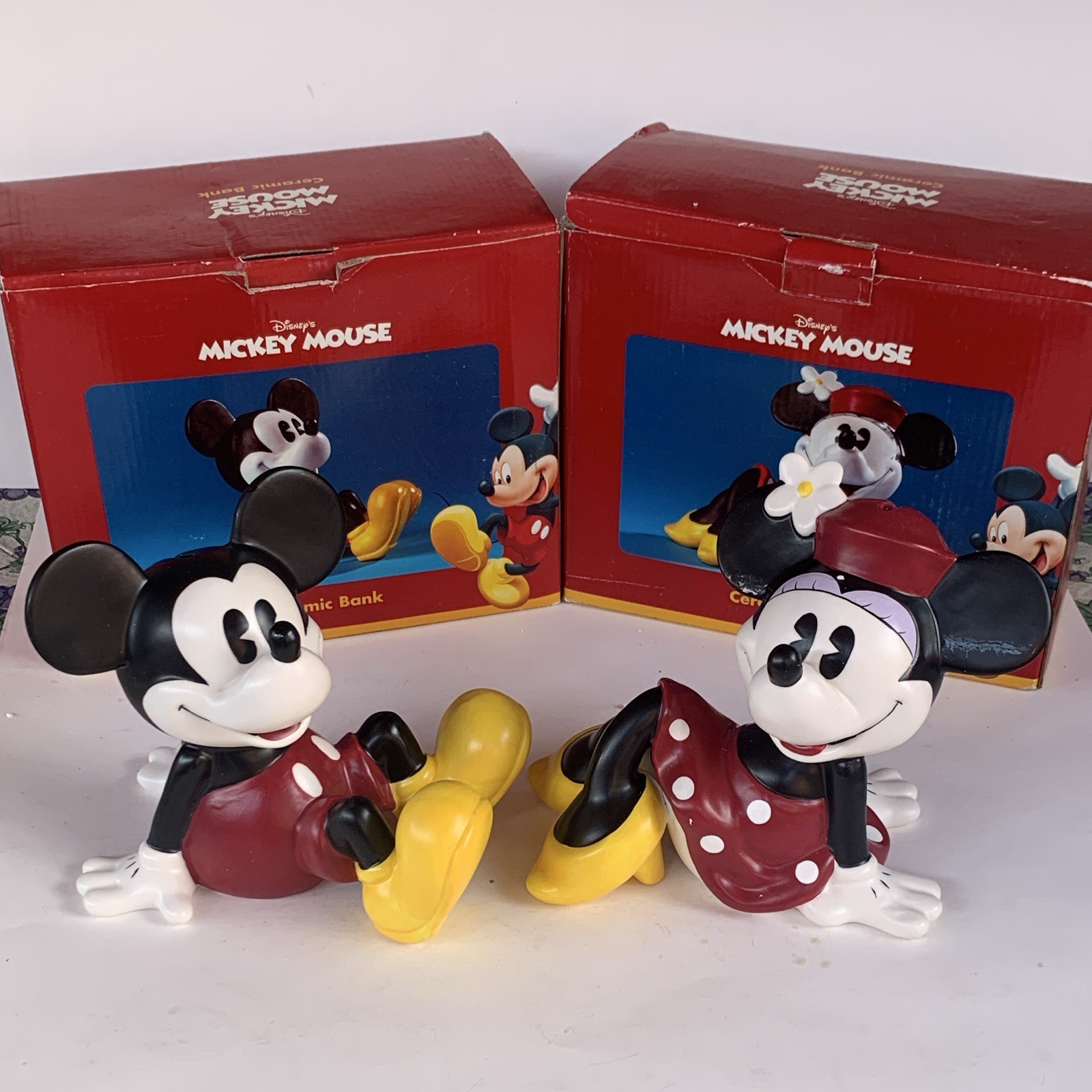 Disney Mickey Mouse & Minnie Mouse Coin Bank Figurines Set of 2 w/ Boxes Disney Mickey Mouse & Minnie Mouse Coin Bank Figurines Set of 2 w/ Boxes