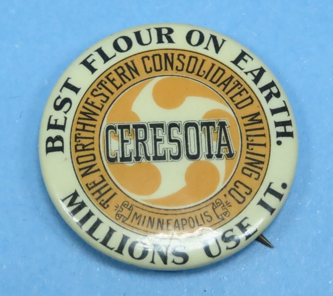 Antique Vintage Pin CERESOTA FLOUR Best Flour on Earth 1.5\ Antique Vintage Pin CERESOTA FLOUR Best Flour on Earth 1.5\