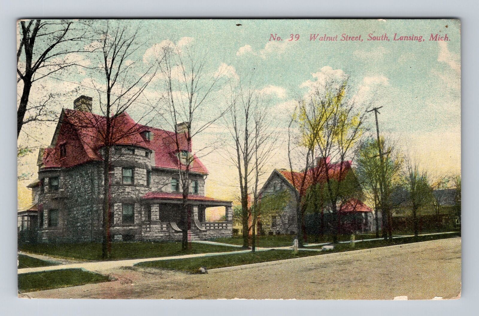 Lansing MI-Michigan, Walnut Street South, Antique, Vintage c1911 Postcard