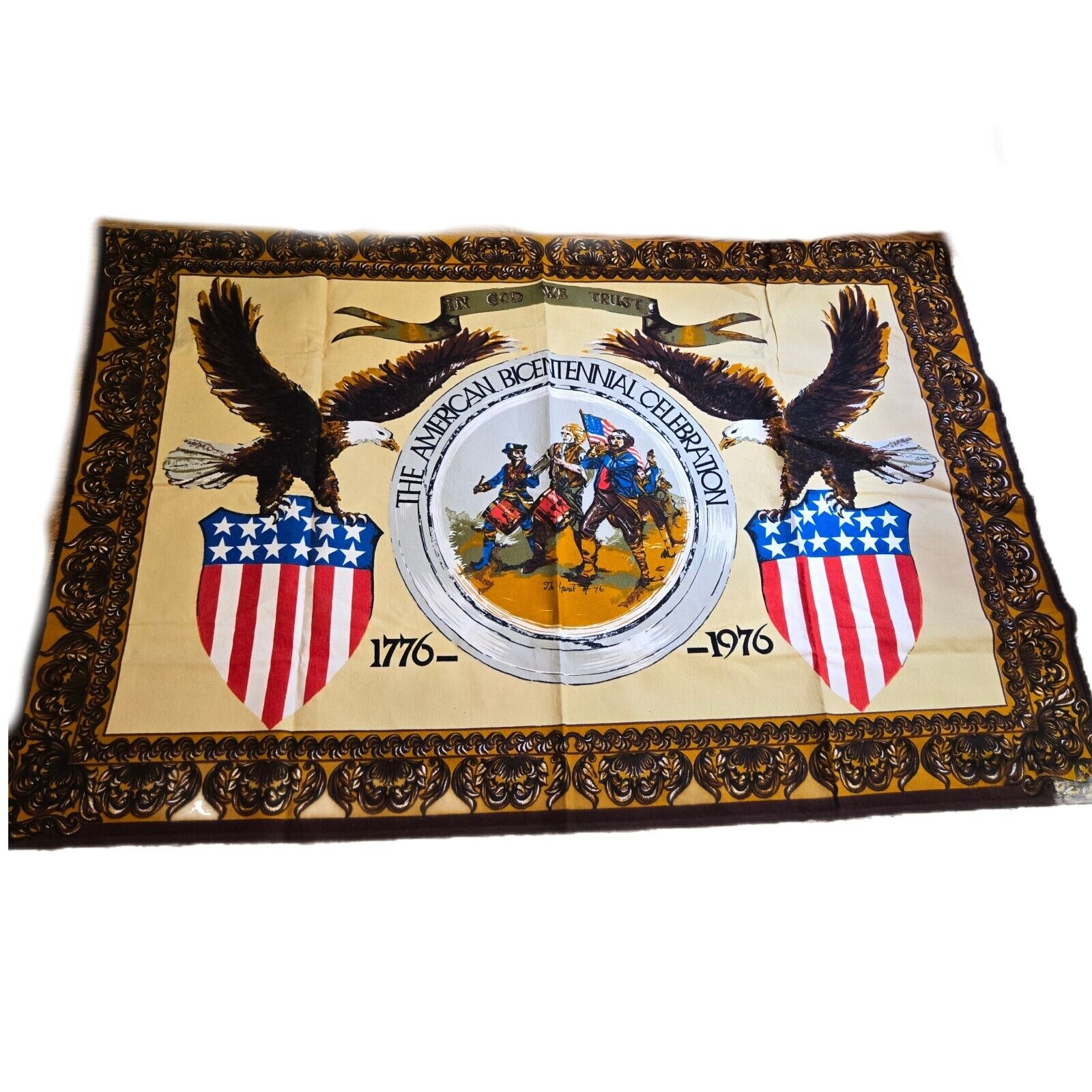  American Bicentennial Colonial 1776-1976 Vintage Tapestry Wall Hanging 57X38 
