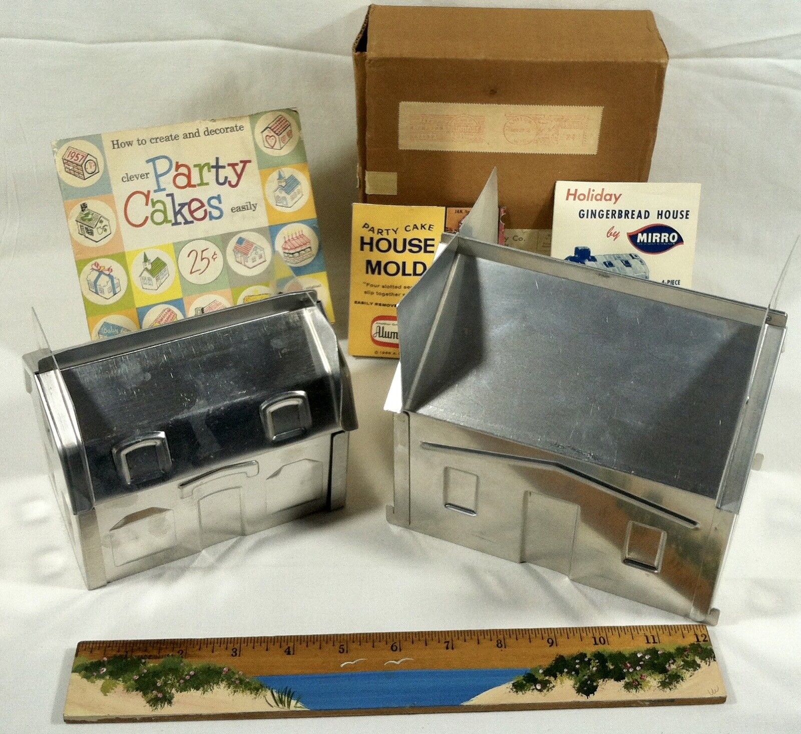 Vtg 1956 New Unused House Cake Mold Pan Set of 2 w Papers Original Box Pat Pend