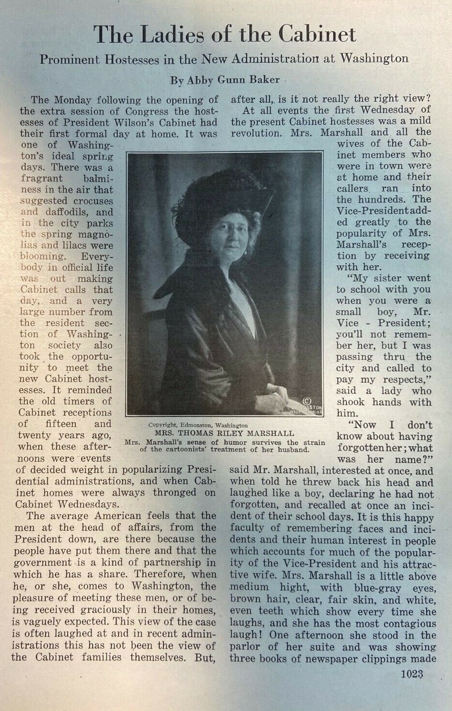 1913 Women of Washington Mrs. Thomas Marshall Mrs. W. J. Bryan Agnes Wilson