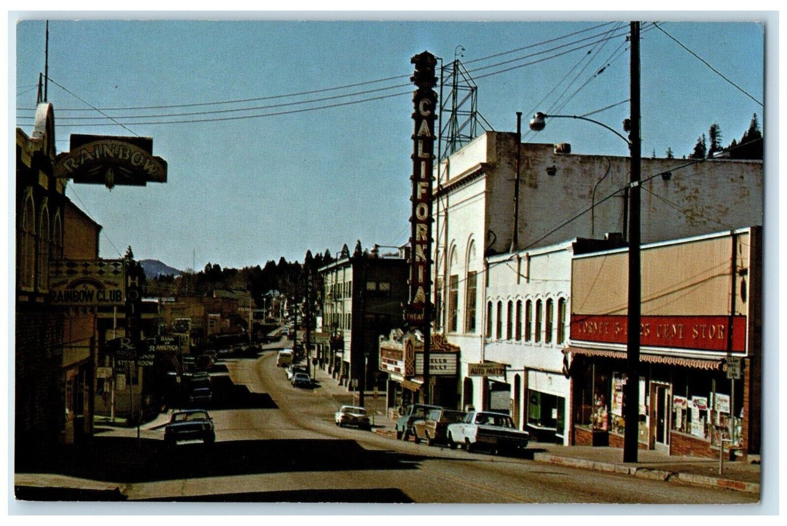 c1950's Street View Californian Rainbow Cars Dunsmuir California CA Postcard