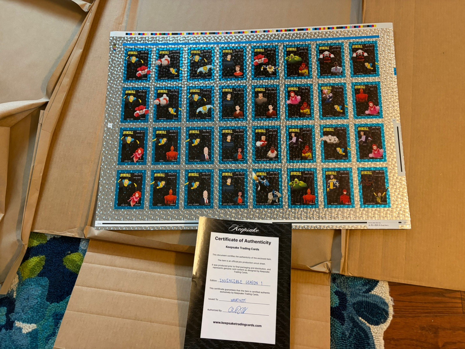 Invincible Keepsake Season 1 - Dual Relic Holo Uncut Sheet W/ CoA 