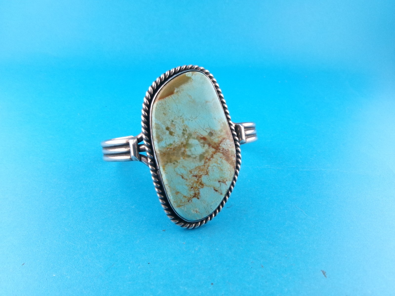 VINTAGE NATIVE AMERICAN STERLING SILVER LARGE ROYSTON TURQUOISE CUFF BRACELET