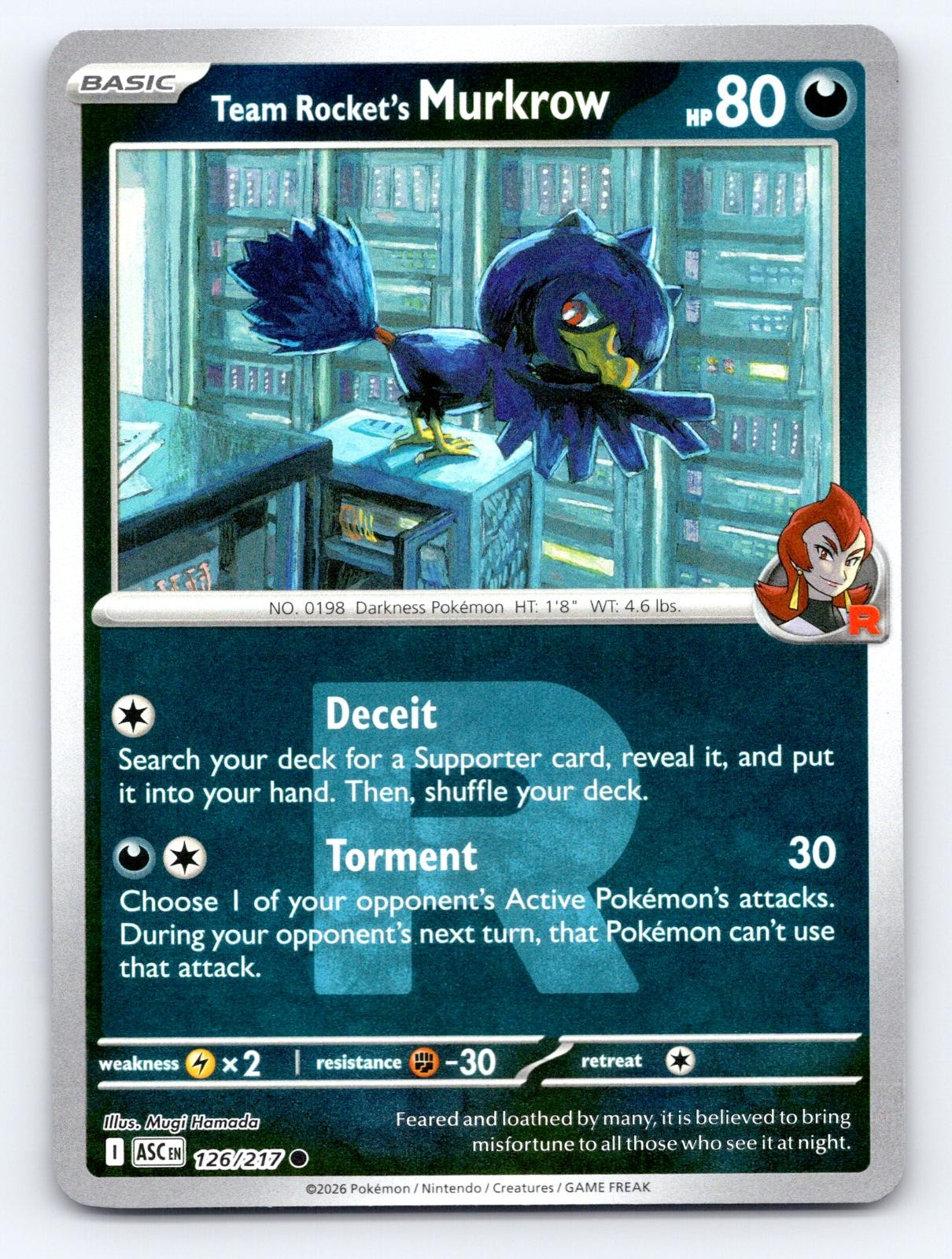 Team Rocket\'s Murkrow (Team Rocket) 126/217 Ascended Heroes Reverse Holo NM
