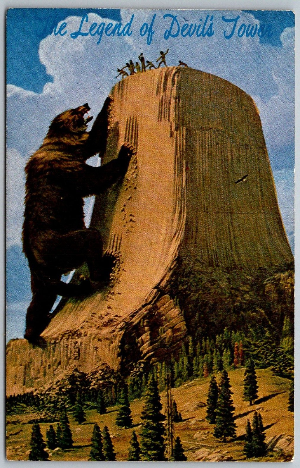Devil's Tower National Monument Wyoming 1960s Postcard Giant Bear Legend