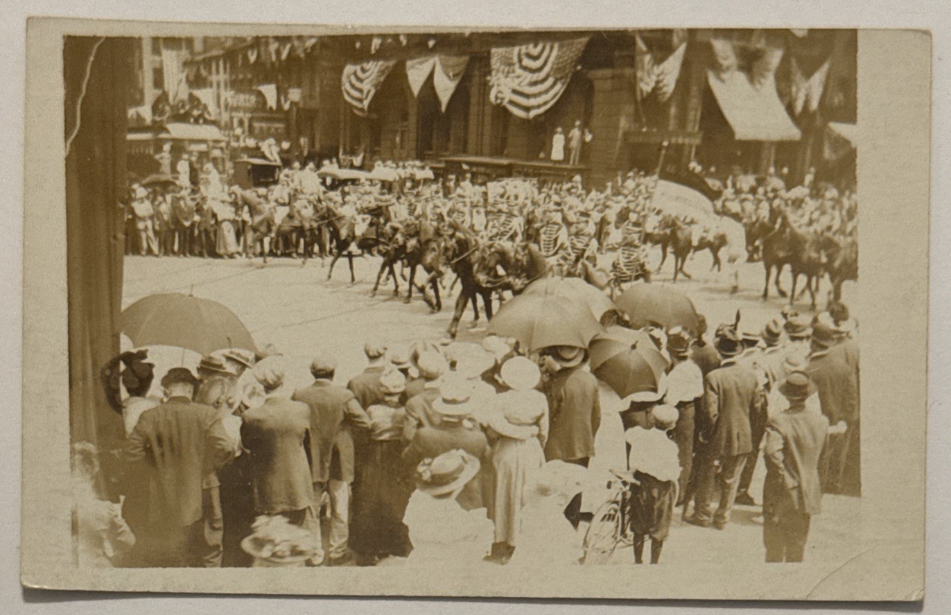 Parade Scene Umbrellas Horses Bicylce Buffalo New York NY c1916 RPPC Postcard Parade Scene Umbrellas Horses Bicylce Buffalo New York NY c1916 RPPC Postcard