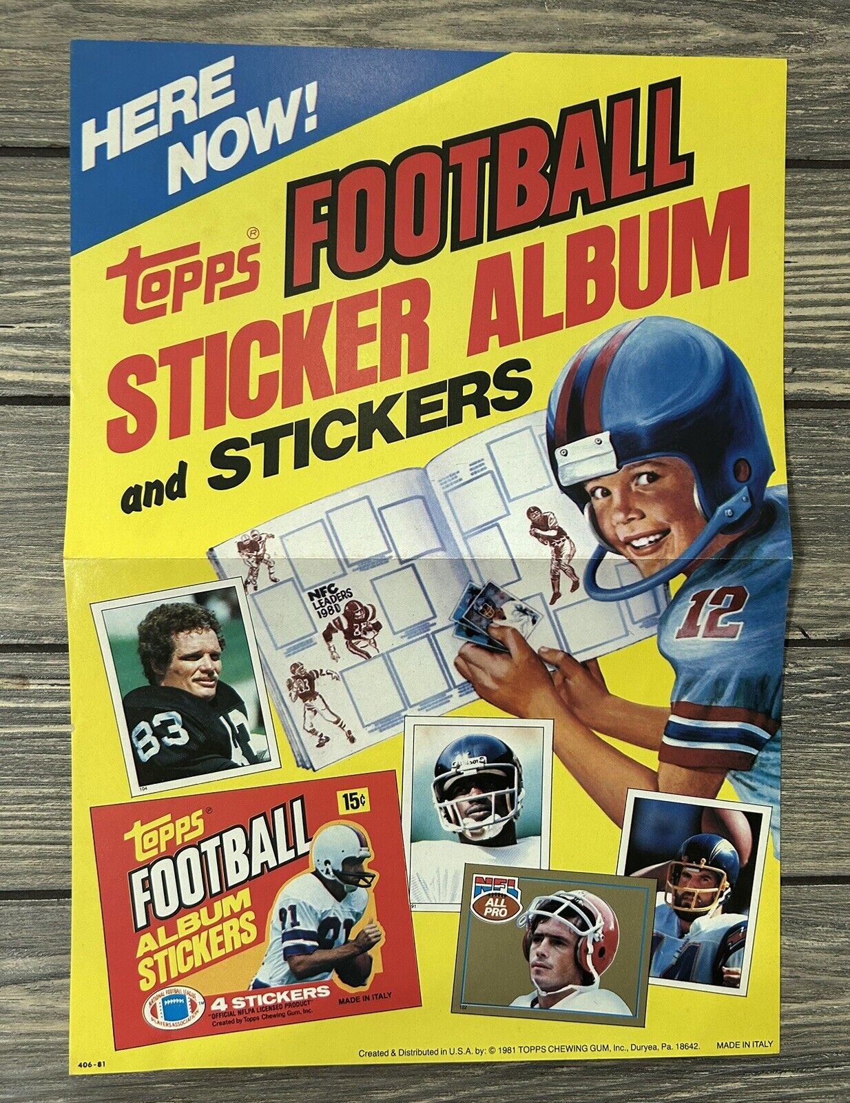 Vintage Topps Football Sticker Album Poster Ad 9.25” X 13 3/8”