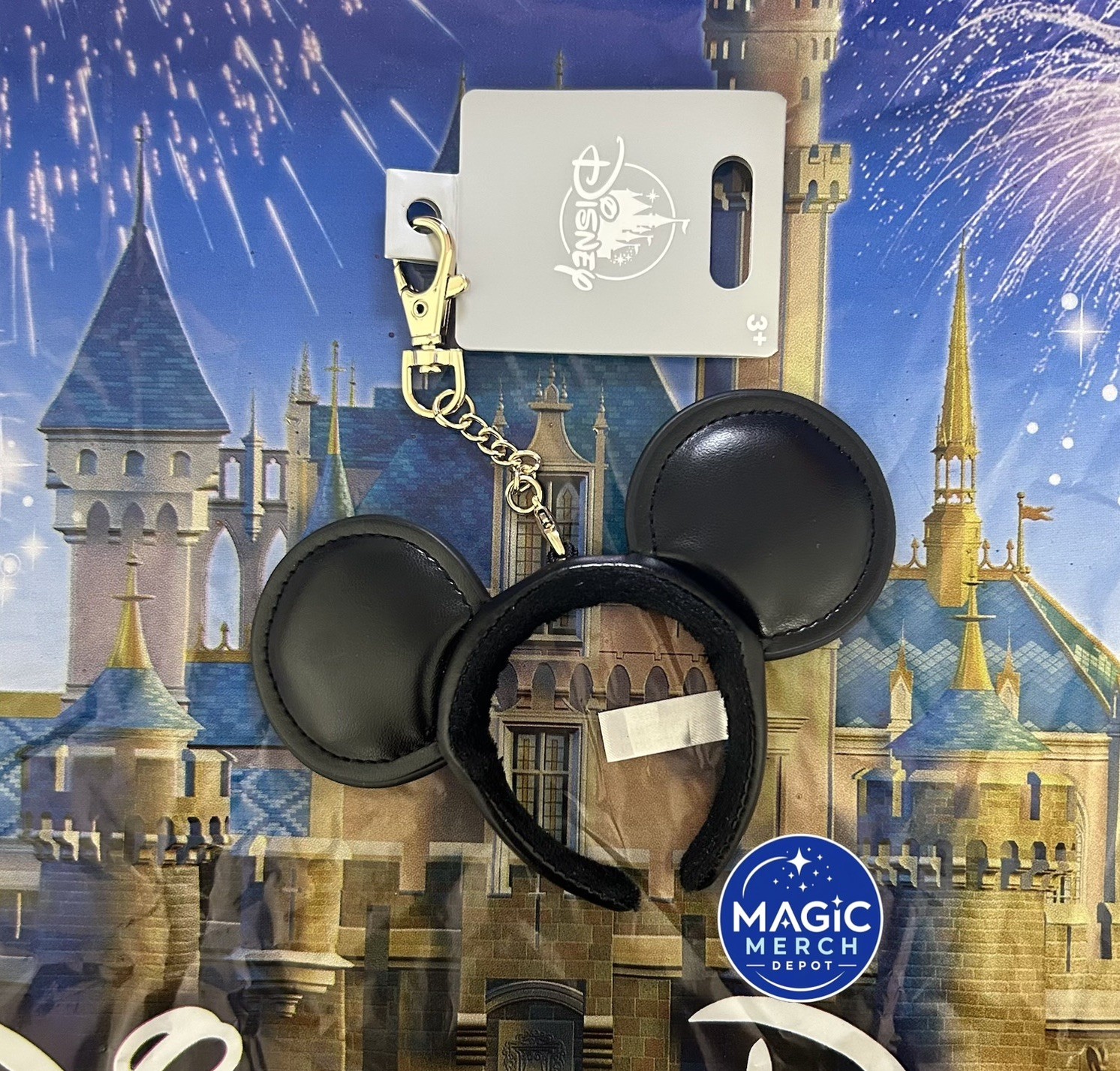 Disney Parks 2026 Mickey Mouse Headband Ears All Black Faux Leather Keychain New Disney Parks 2026 Mickey Mouse Headband Ears All Black Faux Leather Keychain New