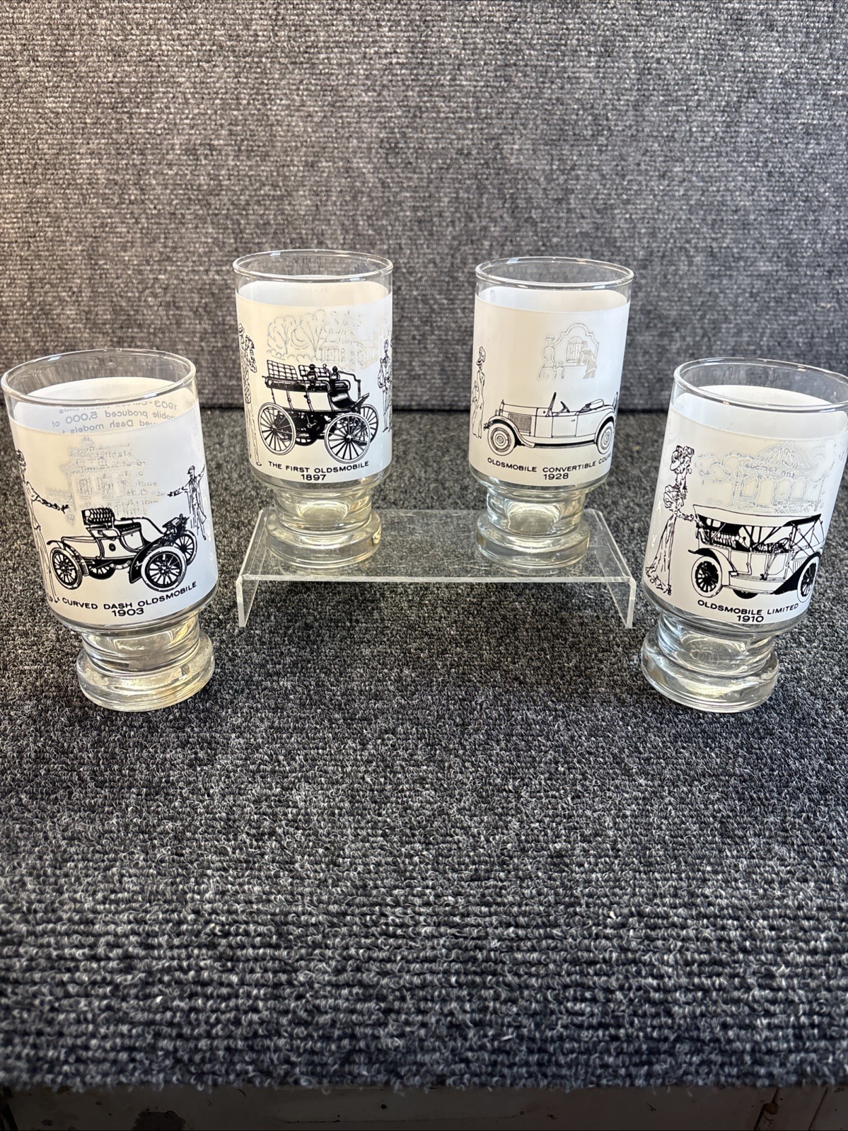 Vtg~Set of 4~75th Anniversary of Oldsmobile~Dealer Promo 12oz Tumbler Glasses Vtg~Set of 4~75th Anniversary of Oldsmobile~Dealer Promo 12oz Tumbler Glasses