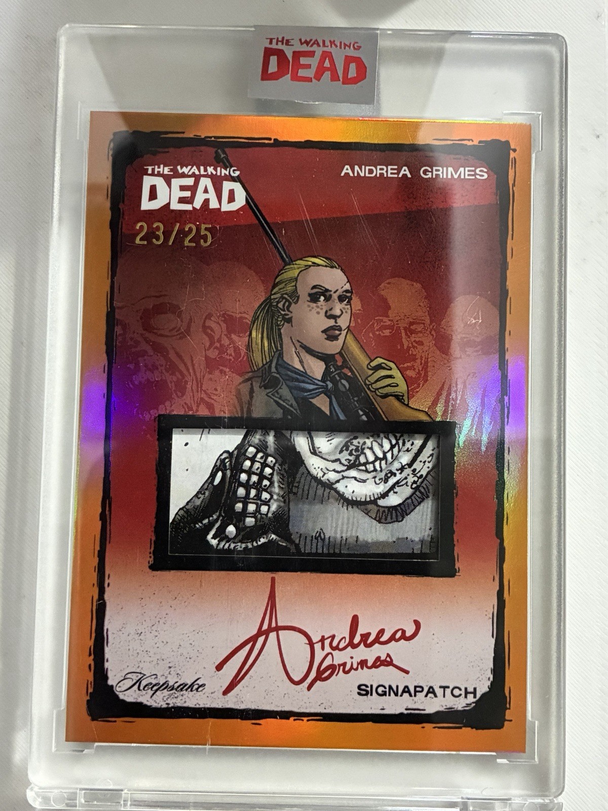 2026 Keepsake Walking Dead Spotlight Andrea Grimes SignaPatch Orange 23/25 2026 Keepsake Walking Dead Spotlight Andrea Grimes SignaPatch Orange 23/25