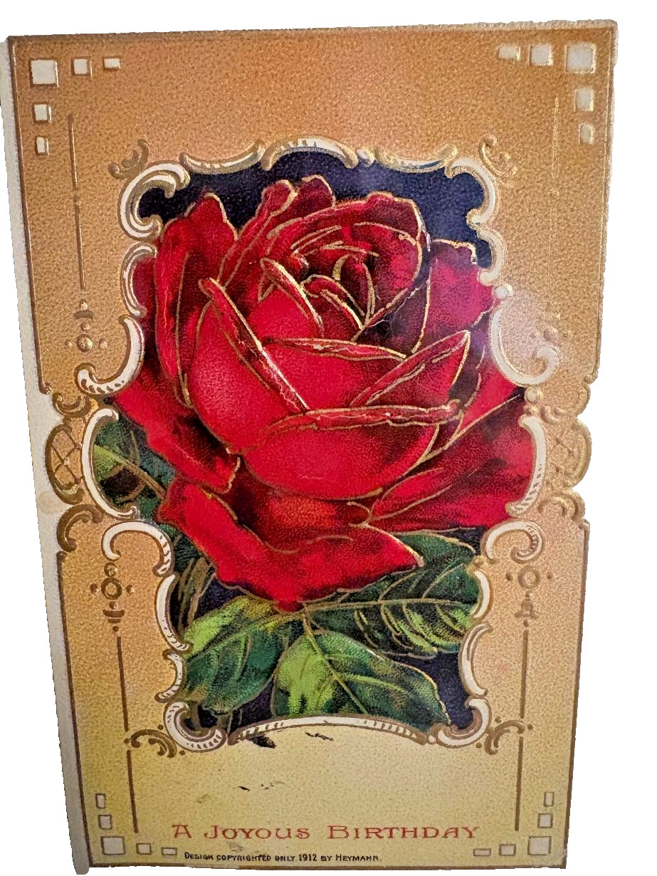 HAPPY BIRTHDAY, Antique Embossed Postcard (Postmarked 1913, FORRESTON, ILL)