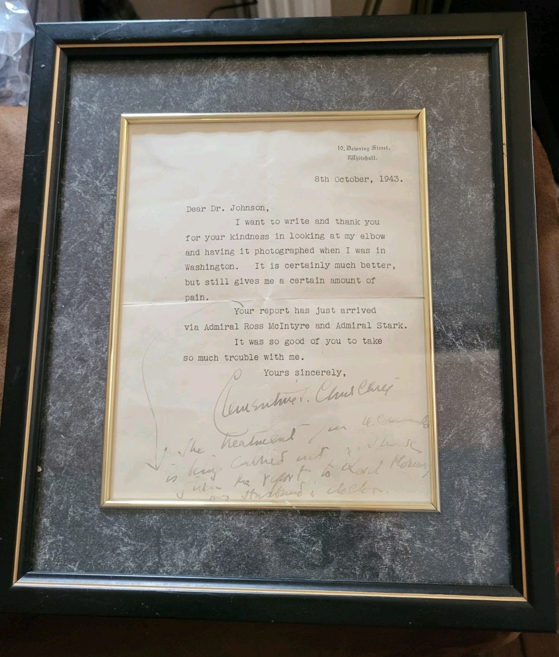 SIGNED 1943 WWII Clementine Churchill 10 Downing Street Prime Minister Residence