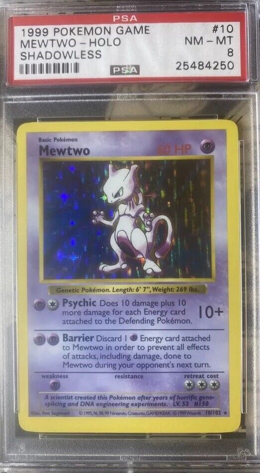 Mewtwo Holo Rare Shadowless 10/102 PSA 8 pokemon card 1999 base set