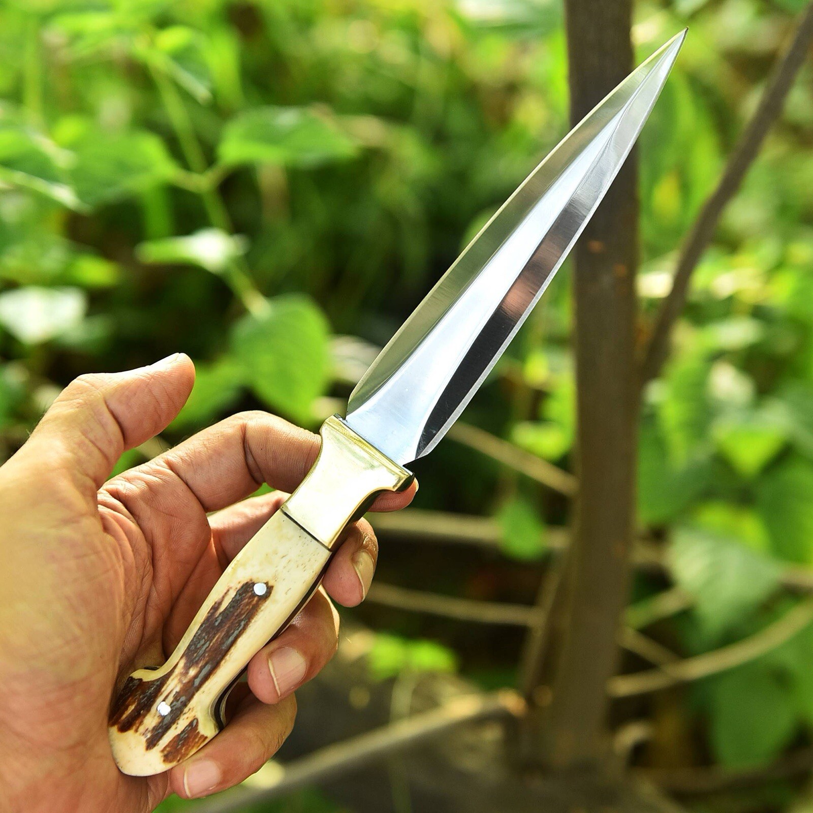 Vintage V-42 Double-Edge British Special Forces WWII Dagger Knife Stag Handle Vintage V-42 Double-Edge British Special Forces WWII Dagger Knife Stag Handle