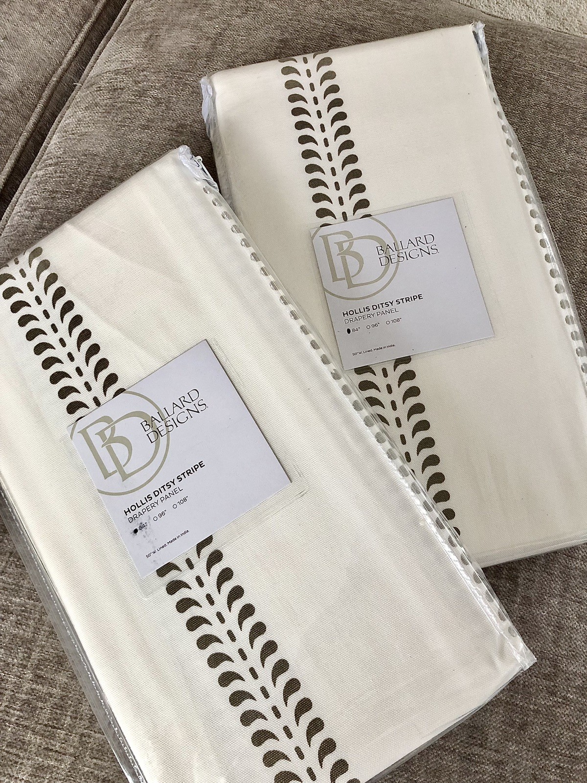 A Ballard Designs Hollis Ditsy Stripe Drapery Panels 50”x84” Each Natural NWT
