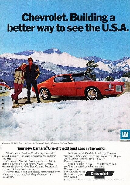 1972 Camaro RS Rocky Mountains Park -  Vintage Advertisement Car Print Ad J416