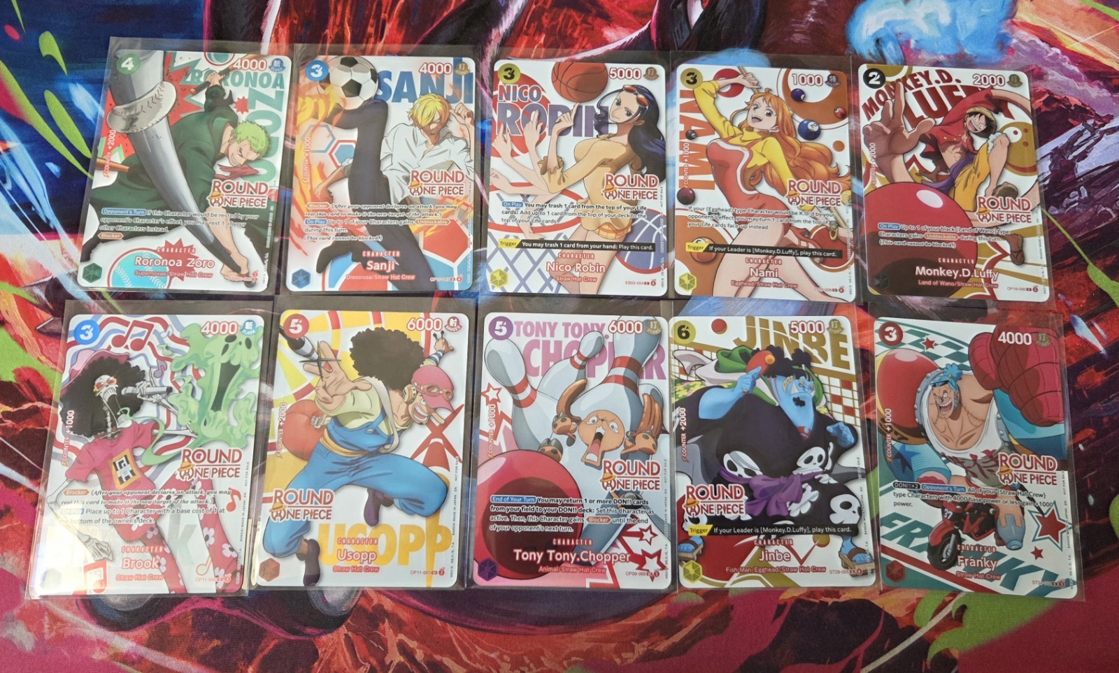 Round 1 × One Piece Promo Card FULL SET of 10 Cards - English - Complete Set NM