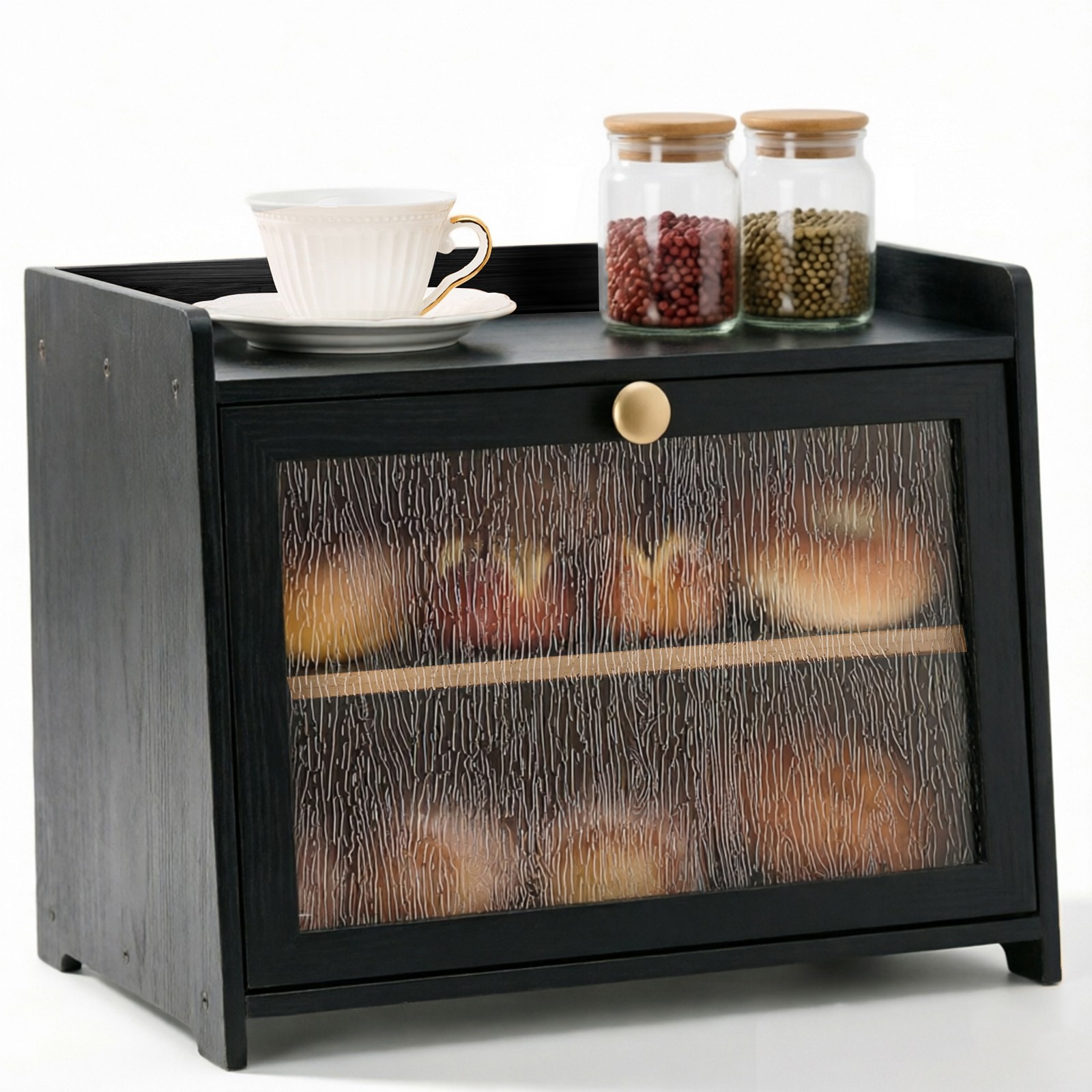 Large Bamboo Bread Box for Kitchen Countertop, Double Layer Wooden Storage Box