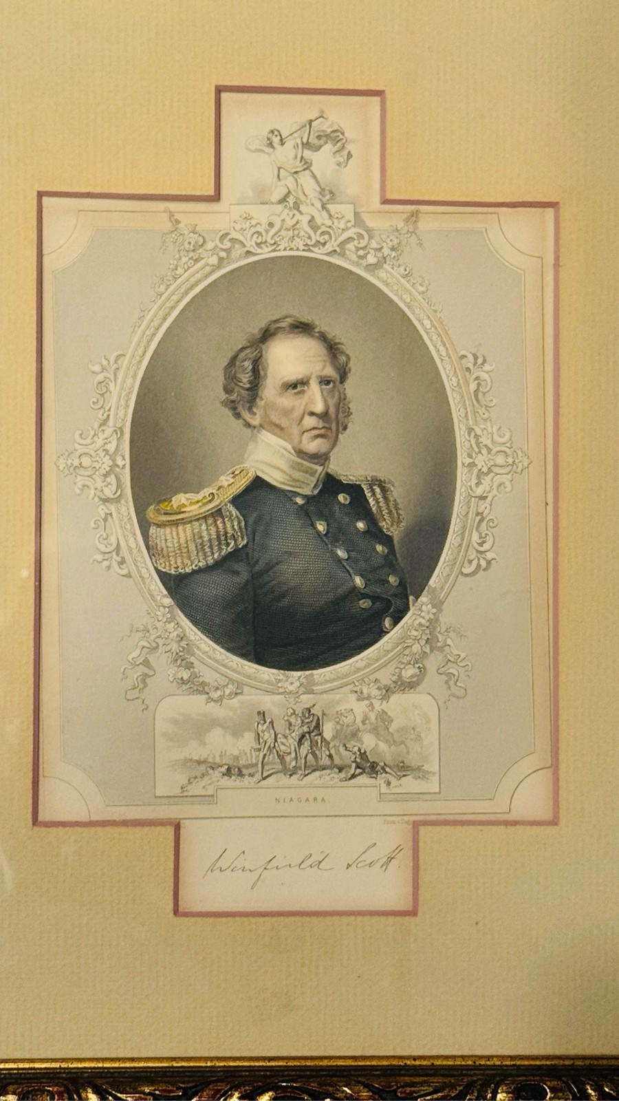 Antique Engraved Framed 1878 print of General Winfield Scott military uniform