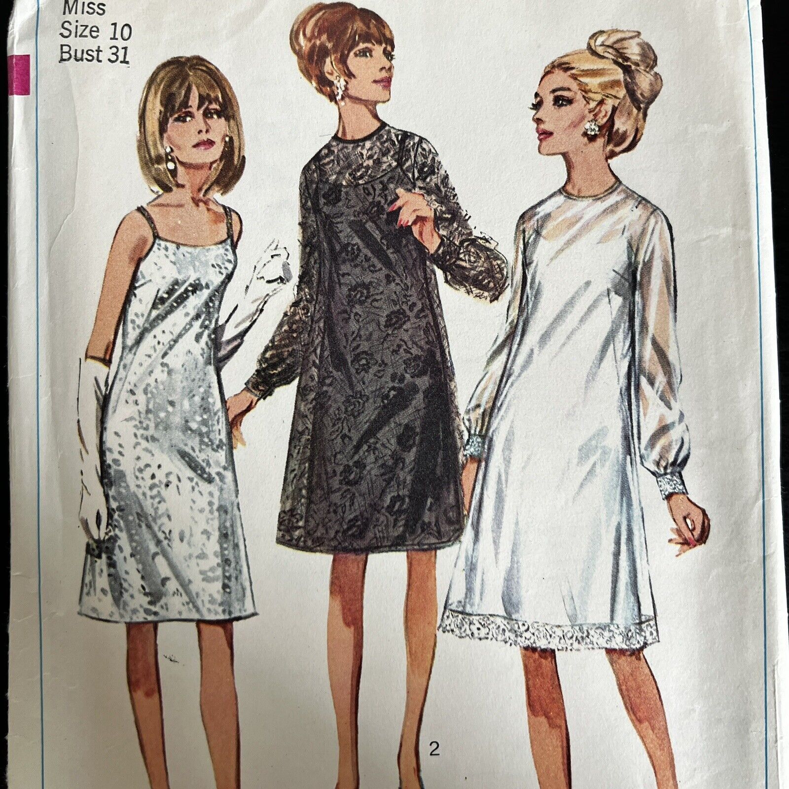 Vintage 1960s Simplicity 6784 Mod Dress + Slip Dress Sewing Pattern 10 XXS UNCUT
