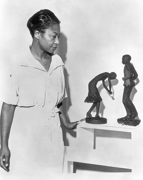 Augusta Savage Viewing Two of Her Sculptures 1930s Historic Old Photo