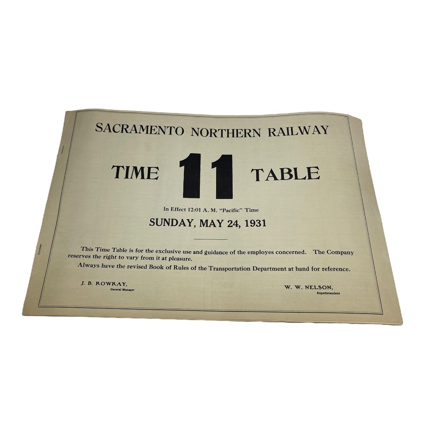 VINTAGE Sacramento Northern Railway Time Table 11 - 8 pages - MAY 24, 1931