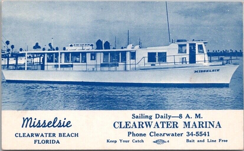 CLEARWATER BEACH, Florida Advertising Postcard MISSELSIE Deep Sea Fishing Boat
