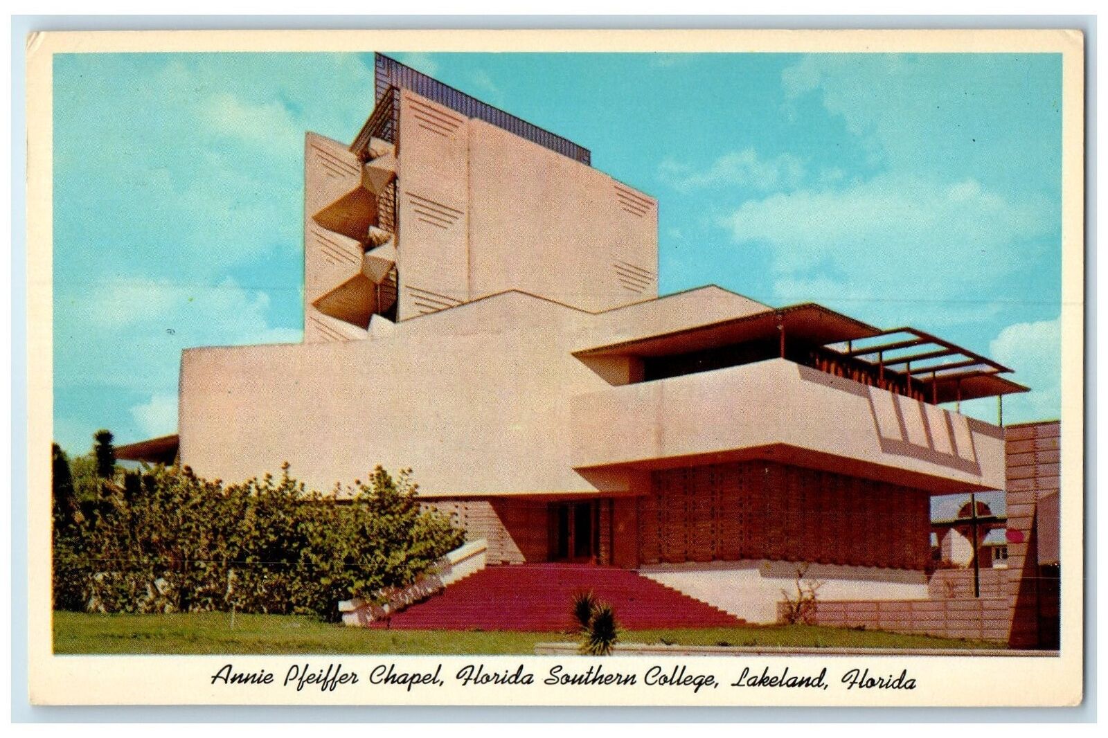 c1960s Annie Pfeiffer Chapel Florida Southern College Scene Lakeland FL Postcard
