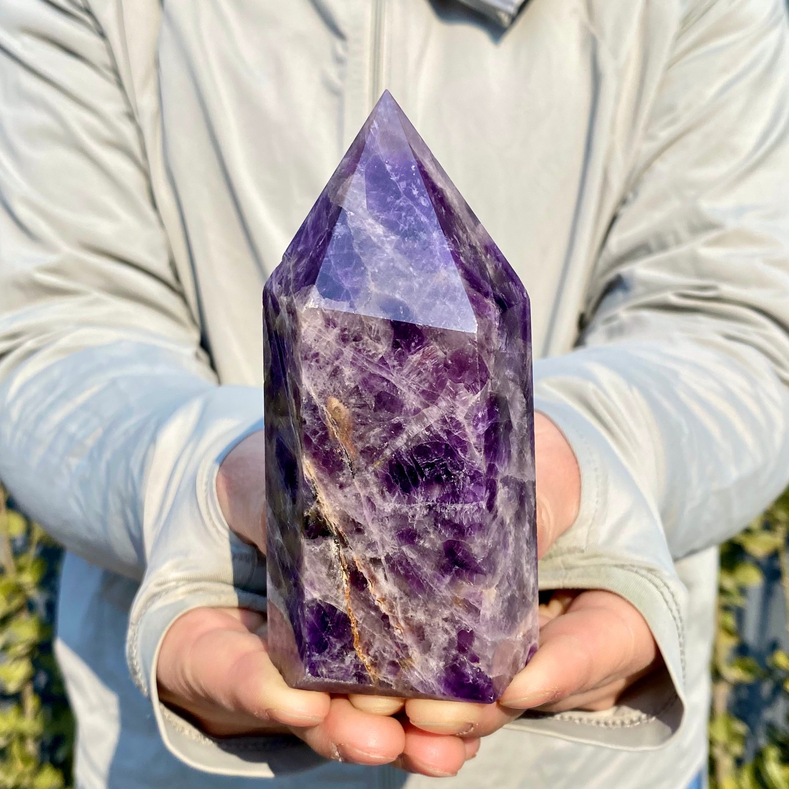 438G Natural Dream Amethyst Crystal Column Magic Wand Obelisk Point Healing