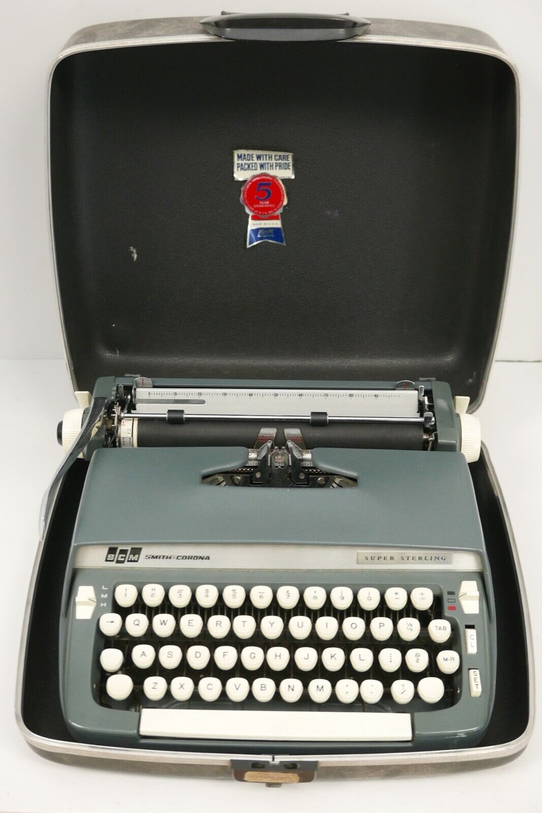 Vintage 1967 Smith Corona Super Sterling 6SS Manual Typewriter Blue w/ Case
