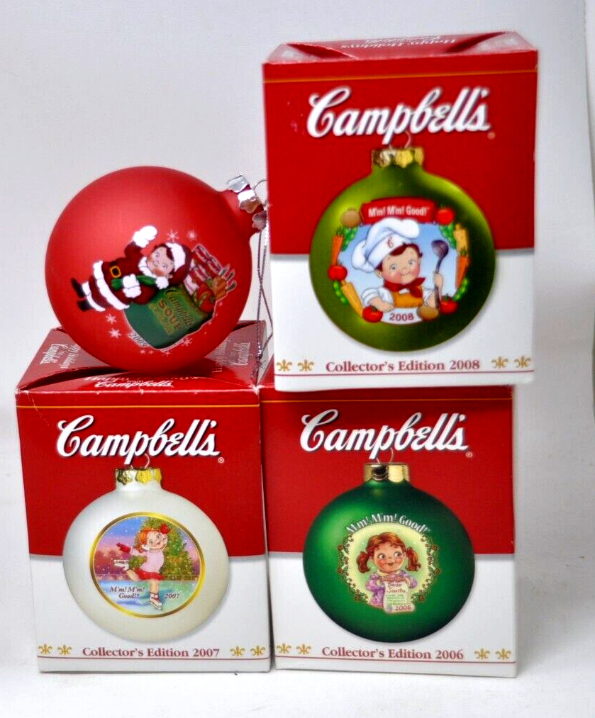 Vtg Campbell's Soup Blown Glass Christmas Ornament Can Lot 2006 2207 2008 2009