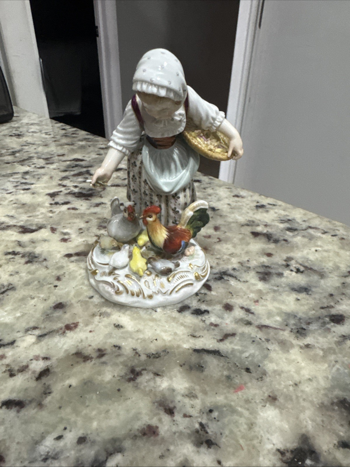 Beautiful Meissen Germany Cross Swords Farm Girl Feeding Chickens Beautiful Meissen Germany Cross Swords Farm Girl Feeding Chickens