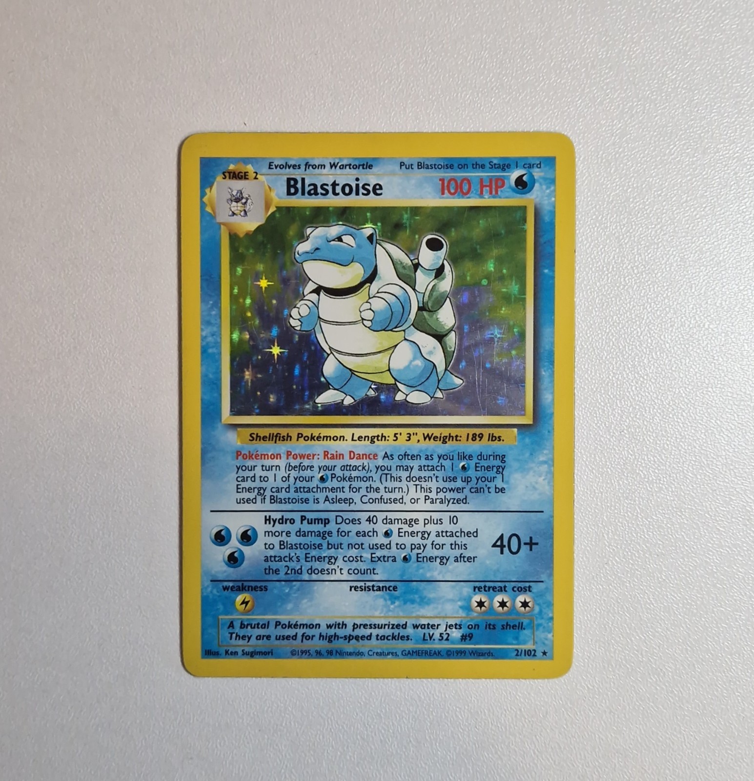 Pokemon TCG Blastoise Holo Card 2/102 Base Set Unlimited Rare Vintage WOTC 1999 Pokemon TCG Blastoise Holo Card 2/102 Base Set Unlimited Rare Vintage WOTC 1999